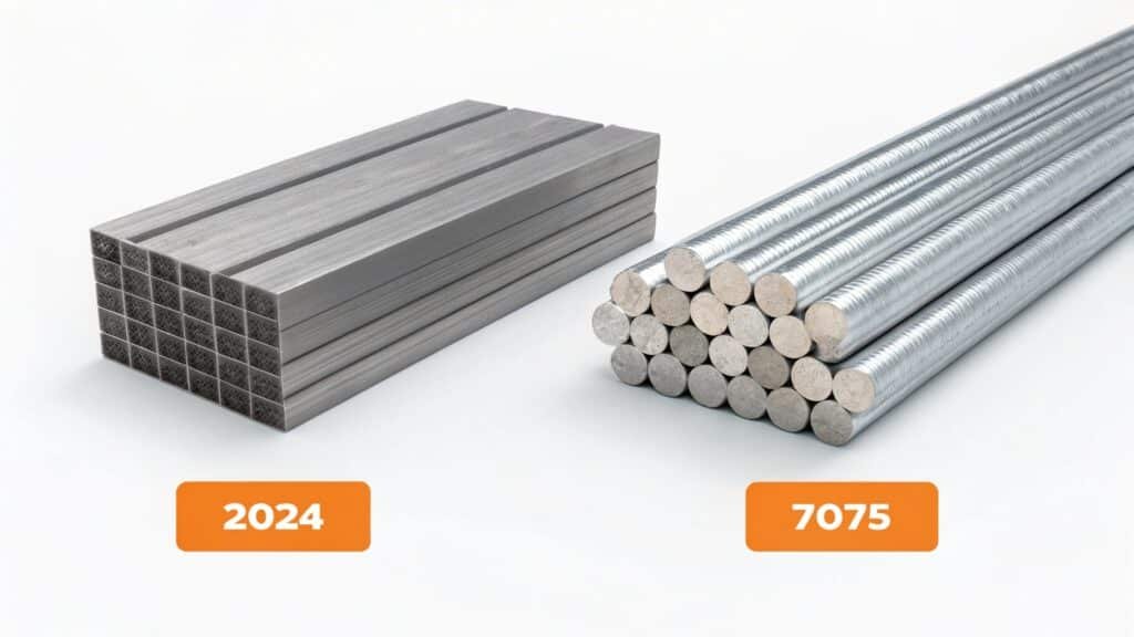 A side-by-side comparison of structural components potentially made from 2024 and 7075 aluminum.
